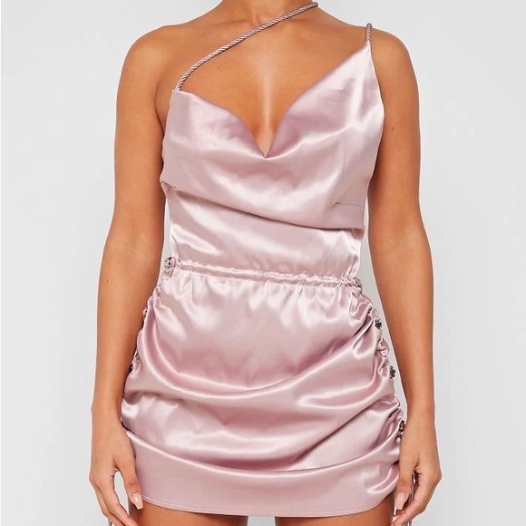 Satin Ruched Mini Ruched Dress - Picture 1 of 6